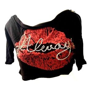 Love Story Sexy Cropped Top Off Shoulder Lipstick Sequins Zippered Petite Medium